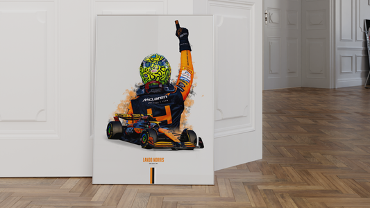 framed poster mockup of formula 1 driver lando norris