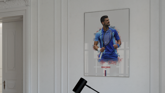 framed poster mockup of tennis player novak djokovic celebrating