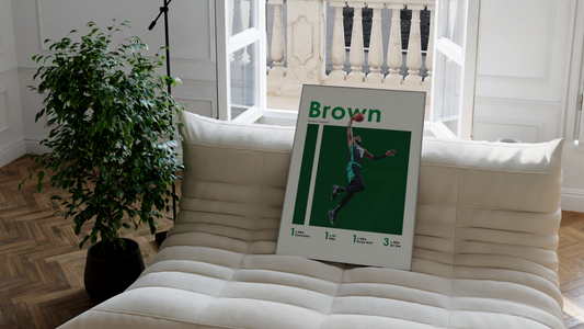 framed poster mockup of basketball player jaylen brown playing for the boston celtics