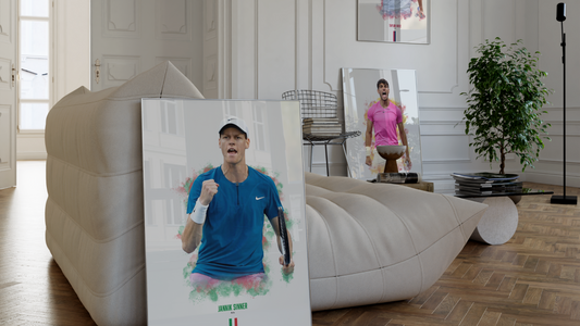 framed poster mockups of tennis players jannik sinner and carlos alcaraz