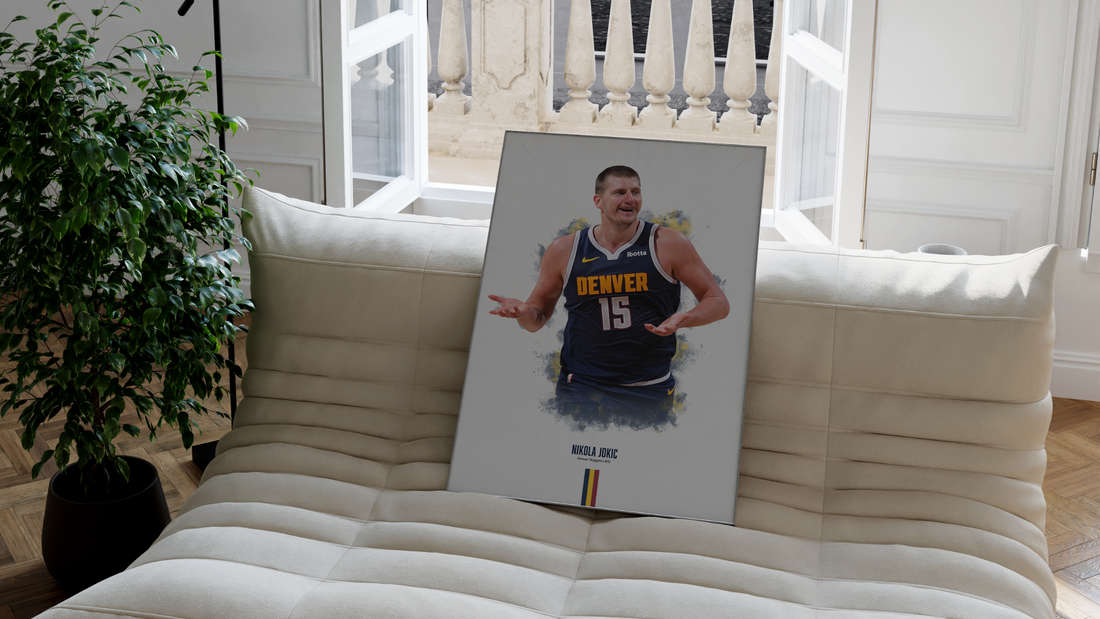 framed poster mockup of nikola jokic of the denver nuggets