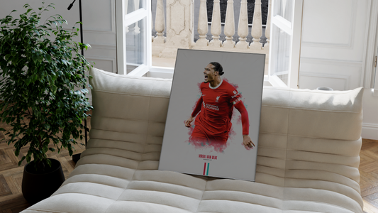 framed poster mockup of soccer player virgil van dijk celebrating for liverpool.