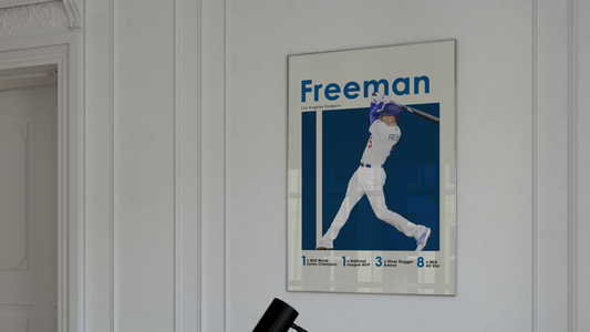framed poster mockup of baseball player freddie freeman playing for the los angeles dodgers