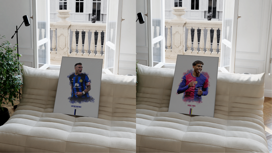 framed poster mockups of soccer players lamine yamal and lautaro martinez
