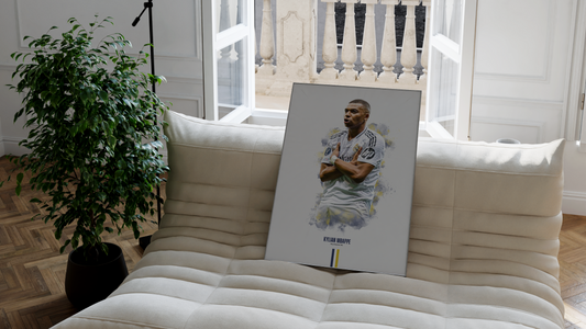 framed poster mockup of real madrid soccer player kylian mbappe