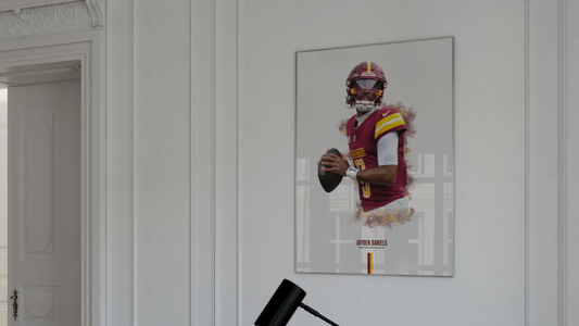 Framed poster mockup of Jayden Daniels playing for the Washington Commanders
