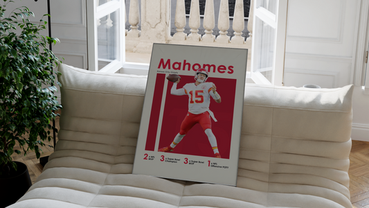 framed poster mockup of football player patrick mahomes playing for the kansas city chiefs