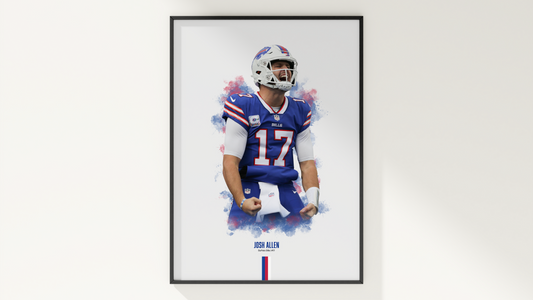 framed poster mockup of josh allen playing for the buffalo bills