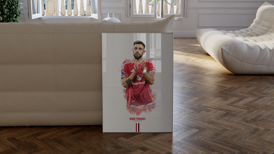 framed poster mockup of soccer player bruno fernandes player for manchester united