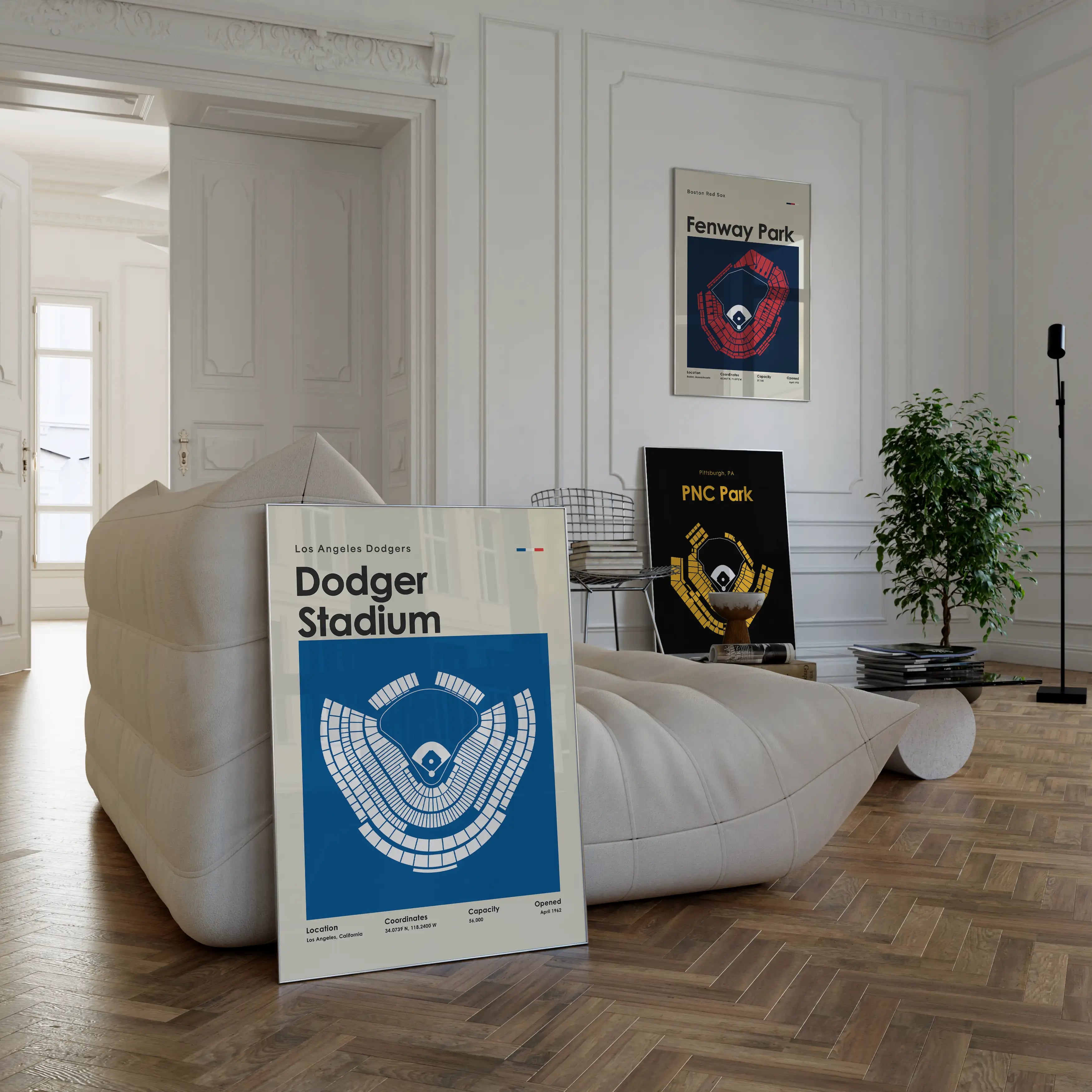 framed poster mockups of baseball players aaron judge, jackson merrill, and vladimir guerrero jr