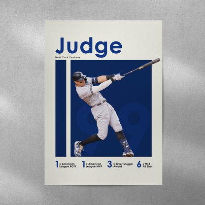 poster mockup of baseball player aaron judge on a grey wall