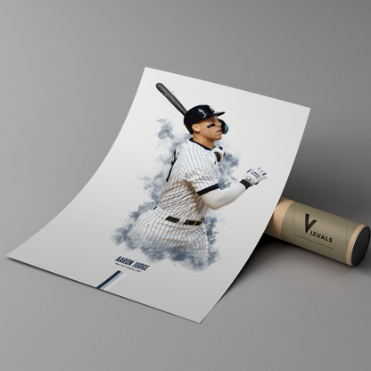 poster mockup of baseball player aaron judge leaning on a protective cardboard tube 