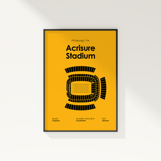 Framed poster of Acrisure Stadium with yellow background and black text.