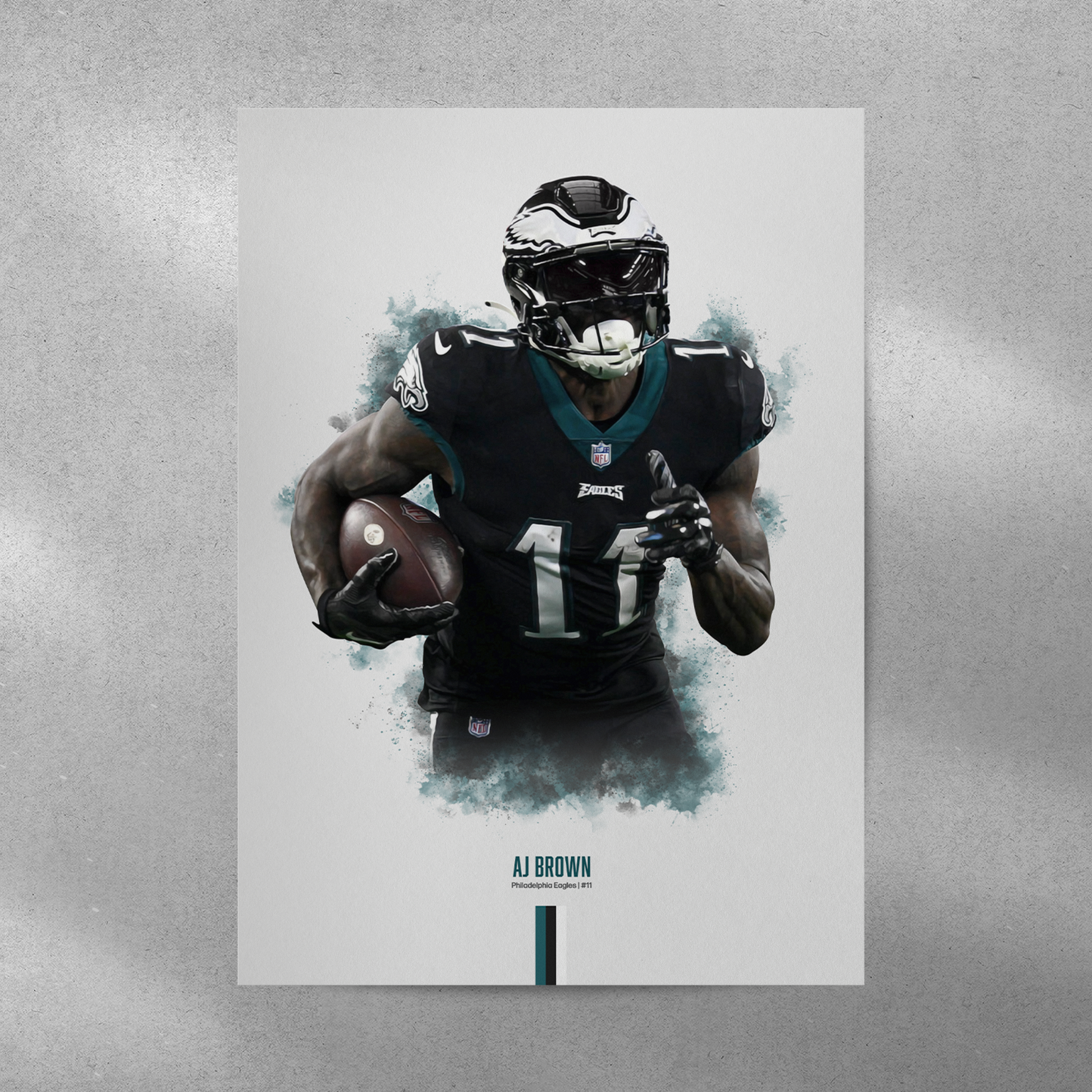 poster mockup of football player aj brown on a grey wall