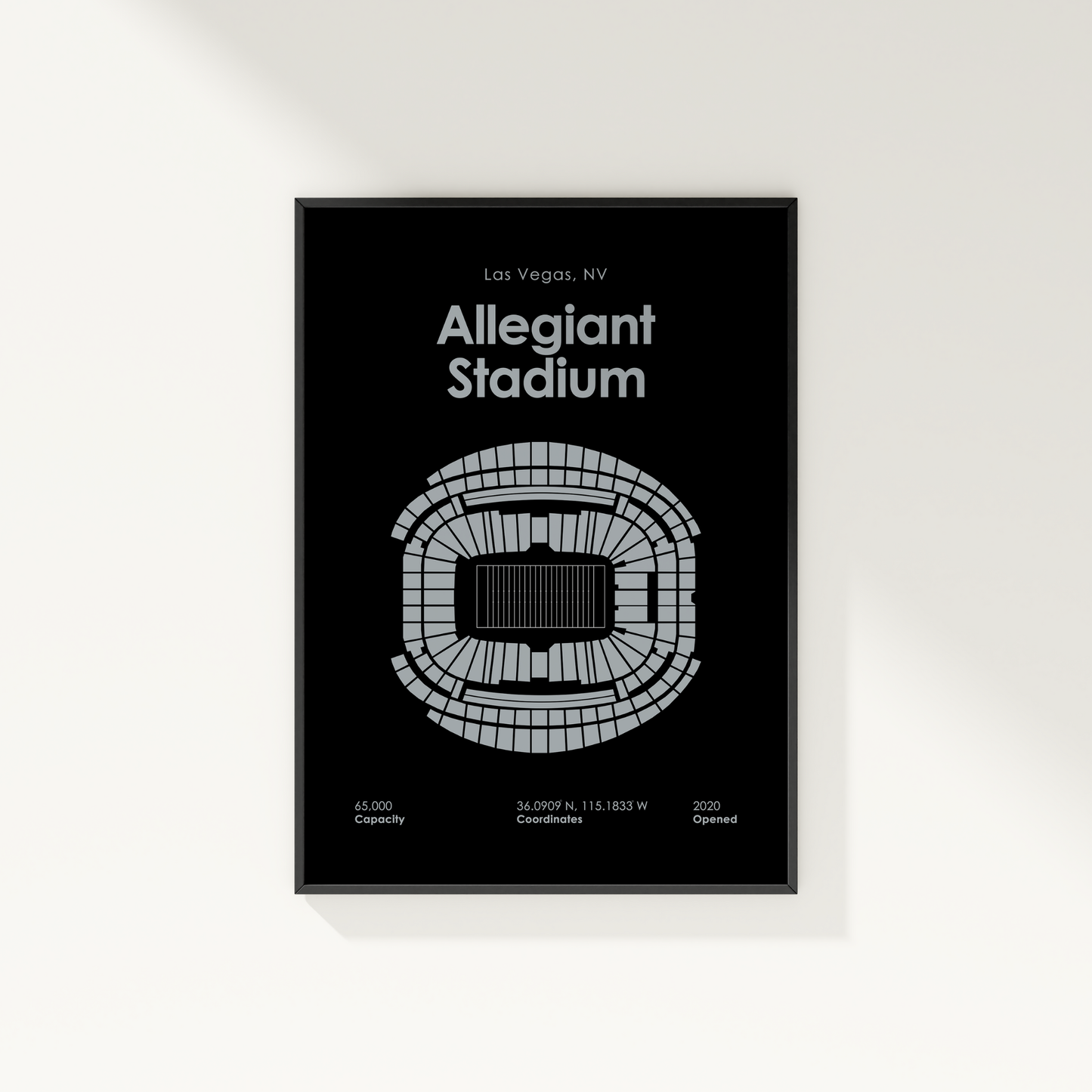 Framed poster of Allegiant Stadium layout with text on a black background