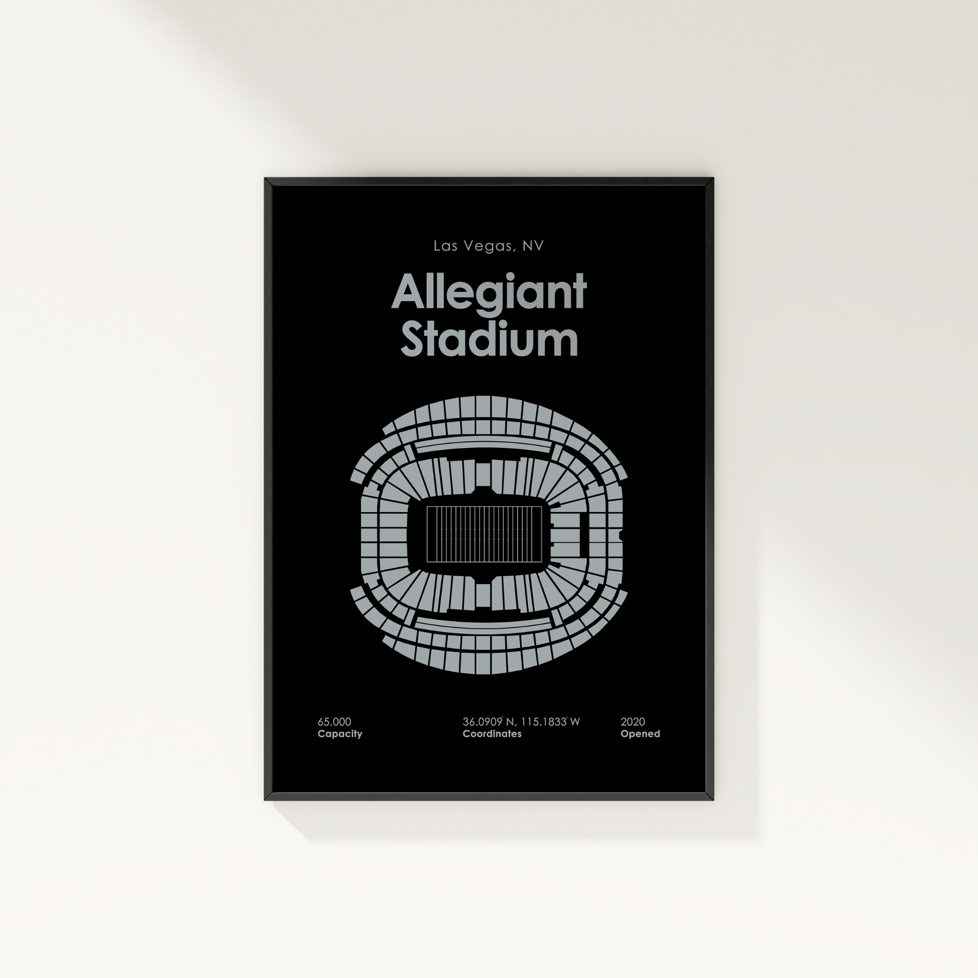 Framed poster of Allegiant Stadium layout with text on a black background