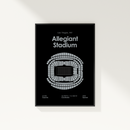 Framed poster of Allegiant Stadium layout with text on a black background