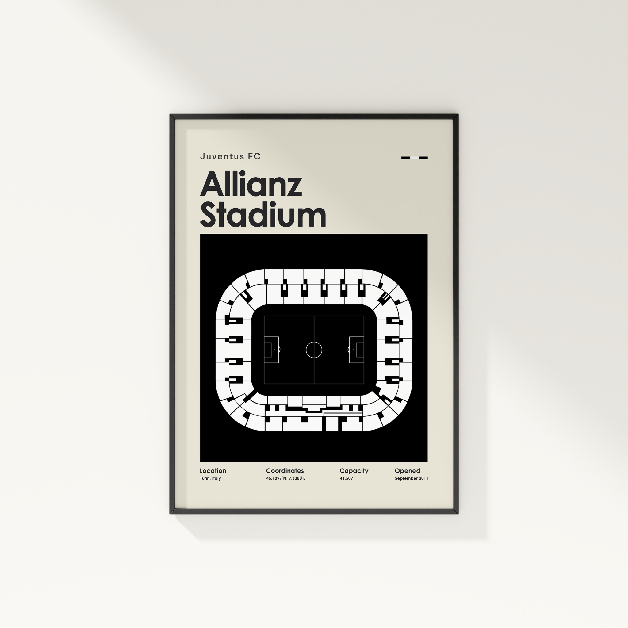 Framed poster of Juventus FC Allianz Stadium layout on a white background