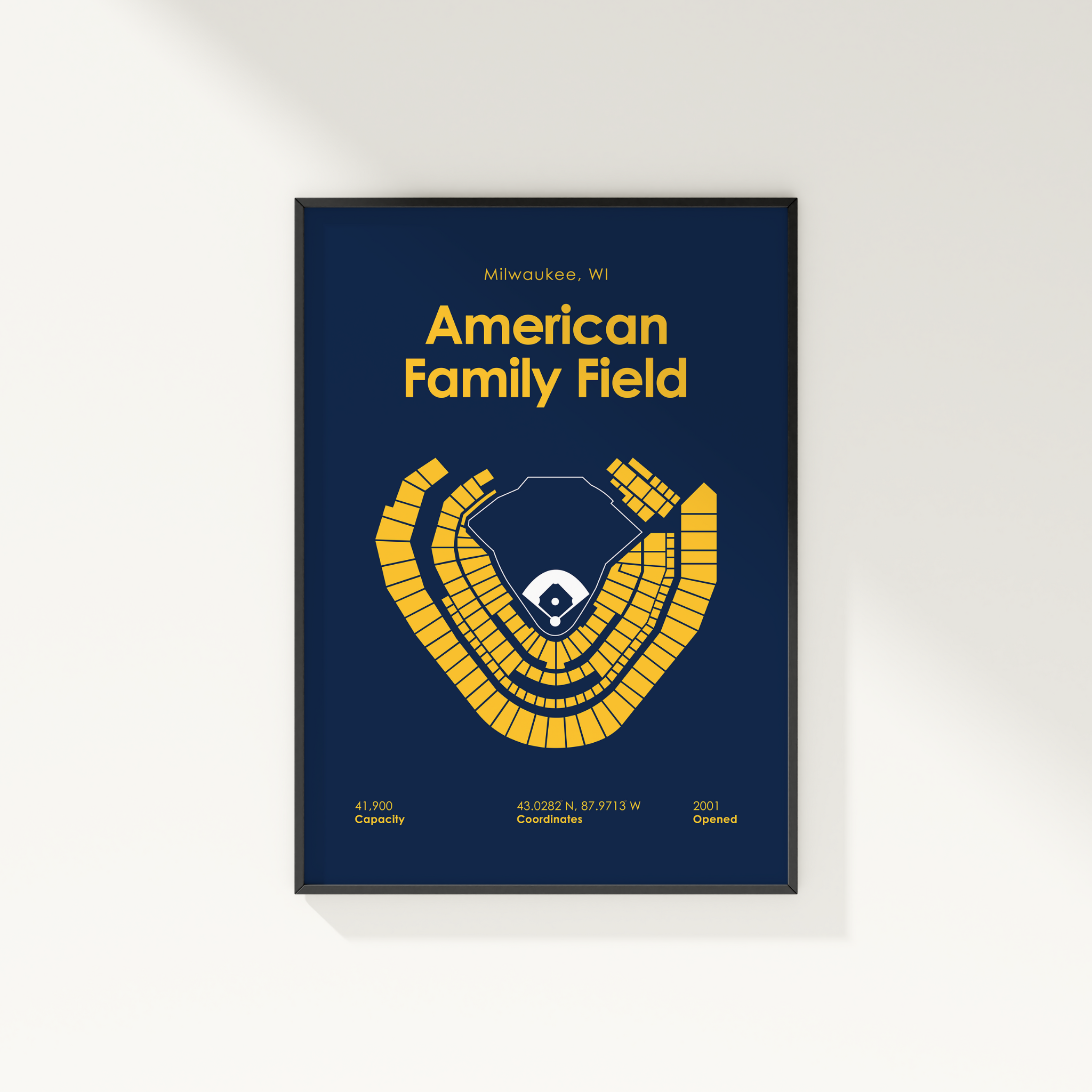 Framed poster with 'American Family Field' design on a blue background