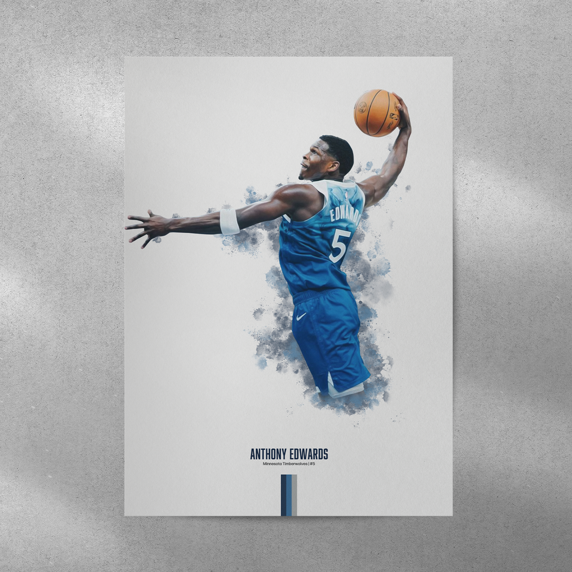 poster mockup of basketball player anthony edwards on a grey wall