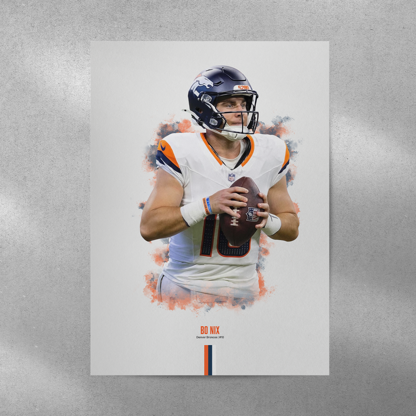 poster mockup of football player bo nix on a grey wall