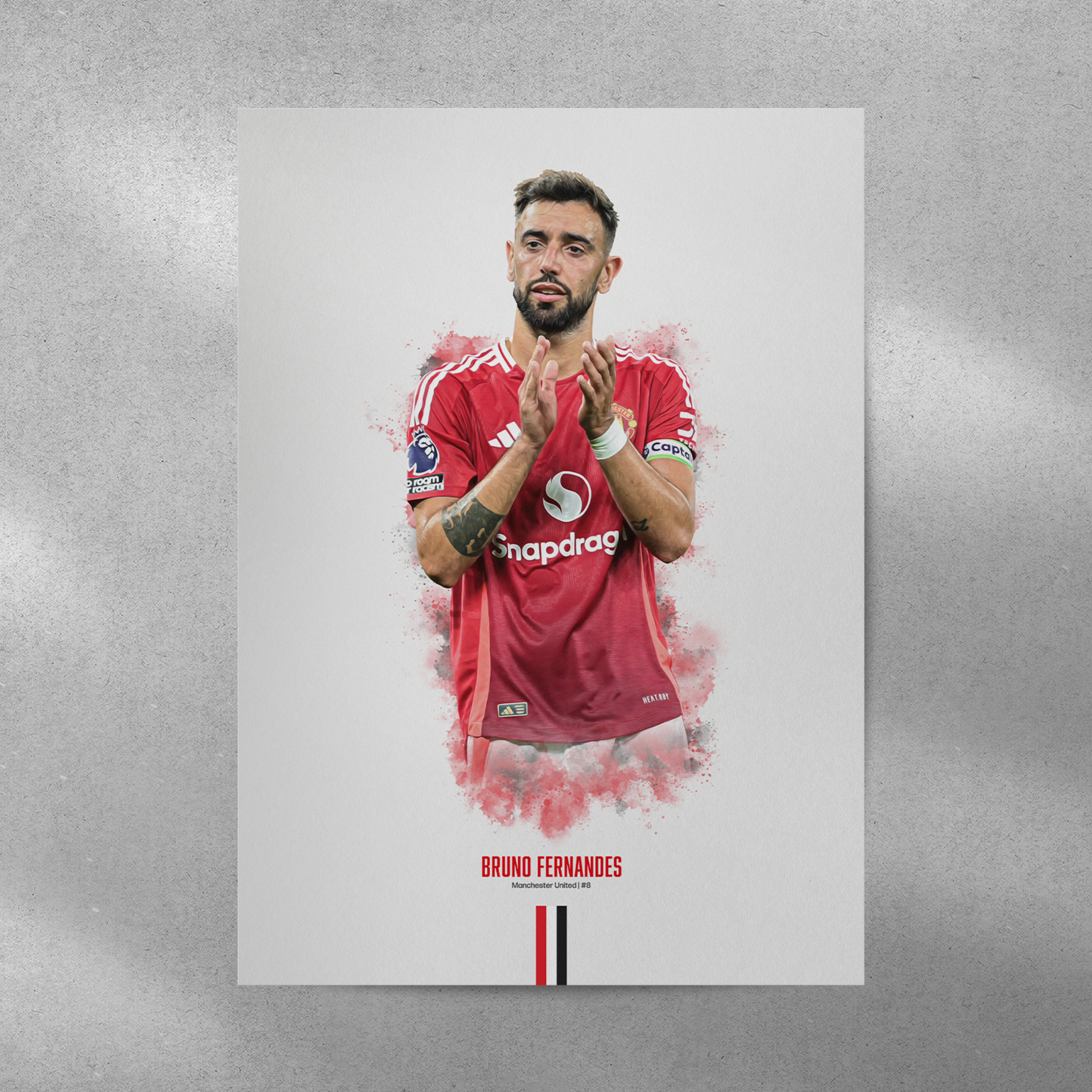 poster mockup of soccer player bruno fernandes on a grey wall