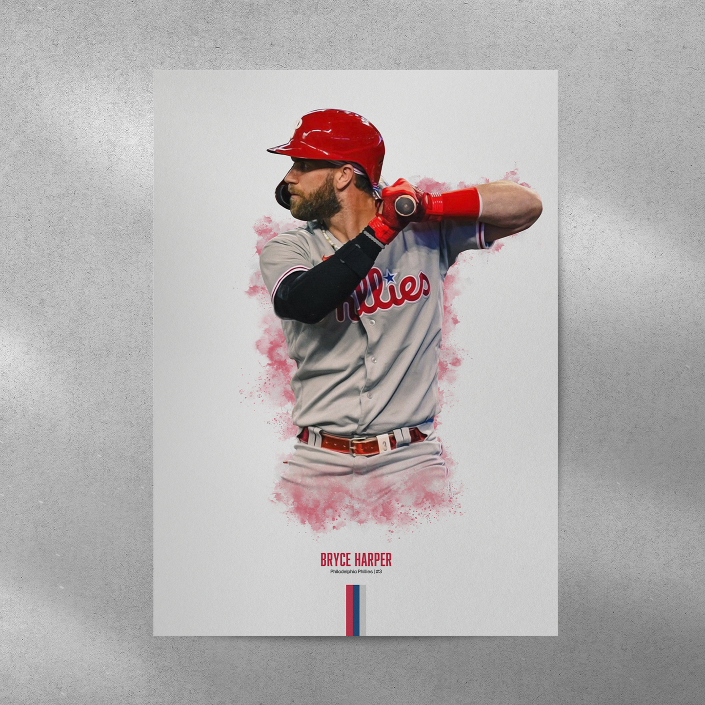 poster mockup of baseball player bryce harper on a grey wall