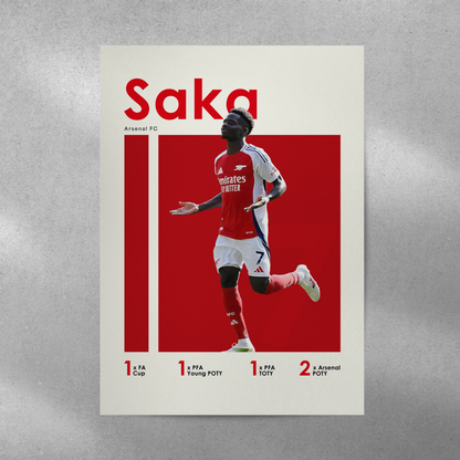 poster mockup of soccer player bukayo saka on a grey wall