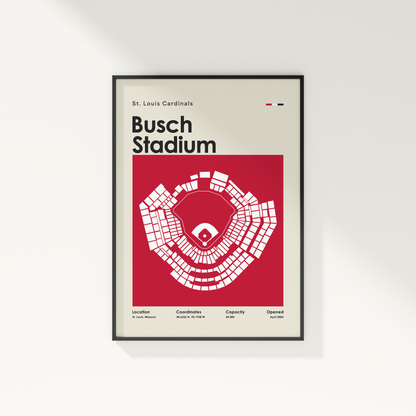 Framed poster of Busch Stadium layout with St. Louis Cardinals text on a white background