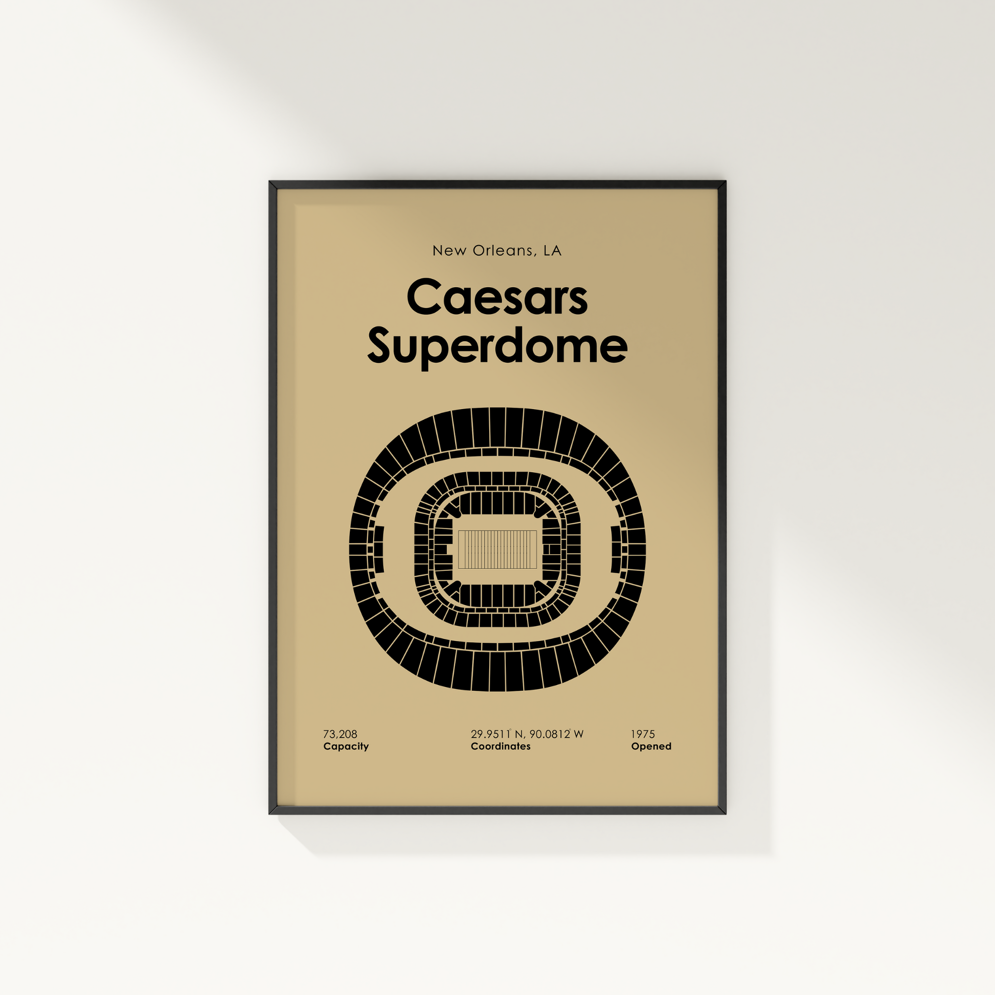 Framed poster of Caesars Superdome layout on beige background