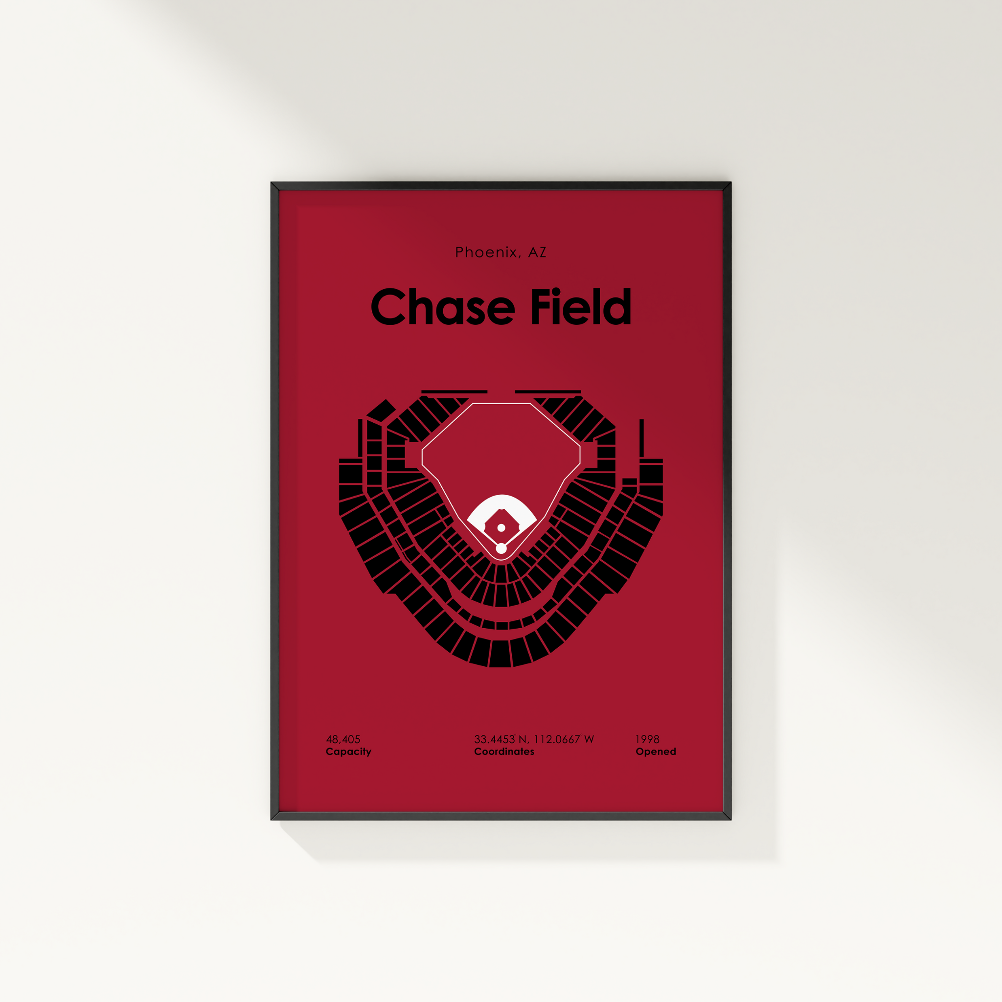 Framed poster of Chase Field layout on a red background