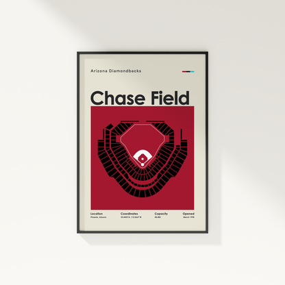 Framed poster of Chase Field with Arizona Diamondbacks branding on a white wall.