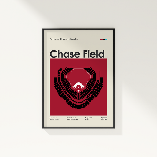 Framed poster of Chase Field with Arizona Diamondbacks branding on a white wall.