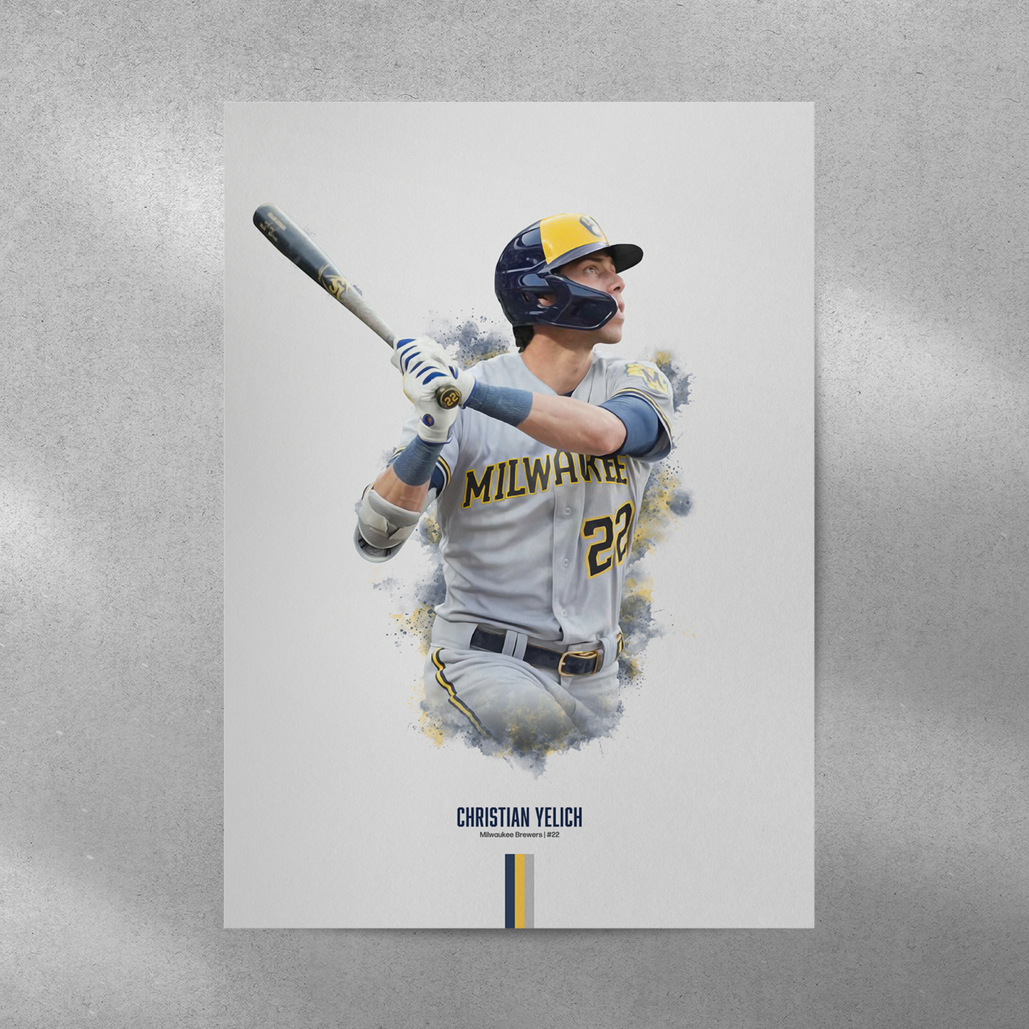 poster mockup of baseball player christian yelich on a grey wall