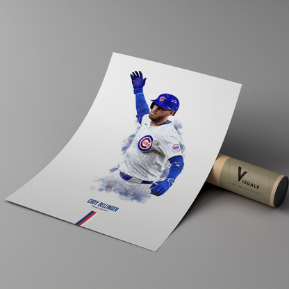 poster mockup of baseball player cody bellinger leaning on a cardboard tube