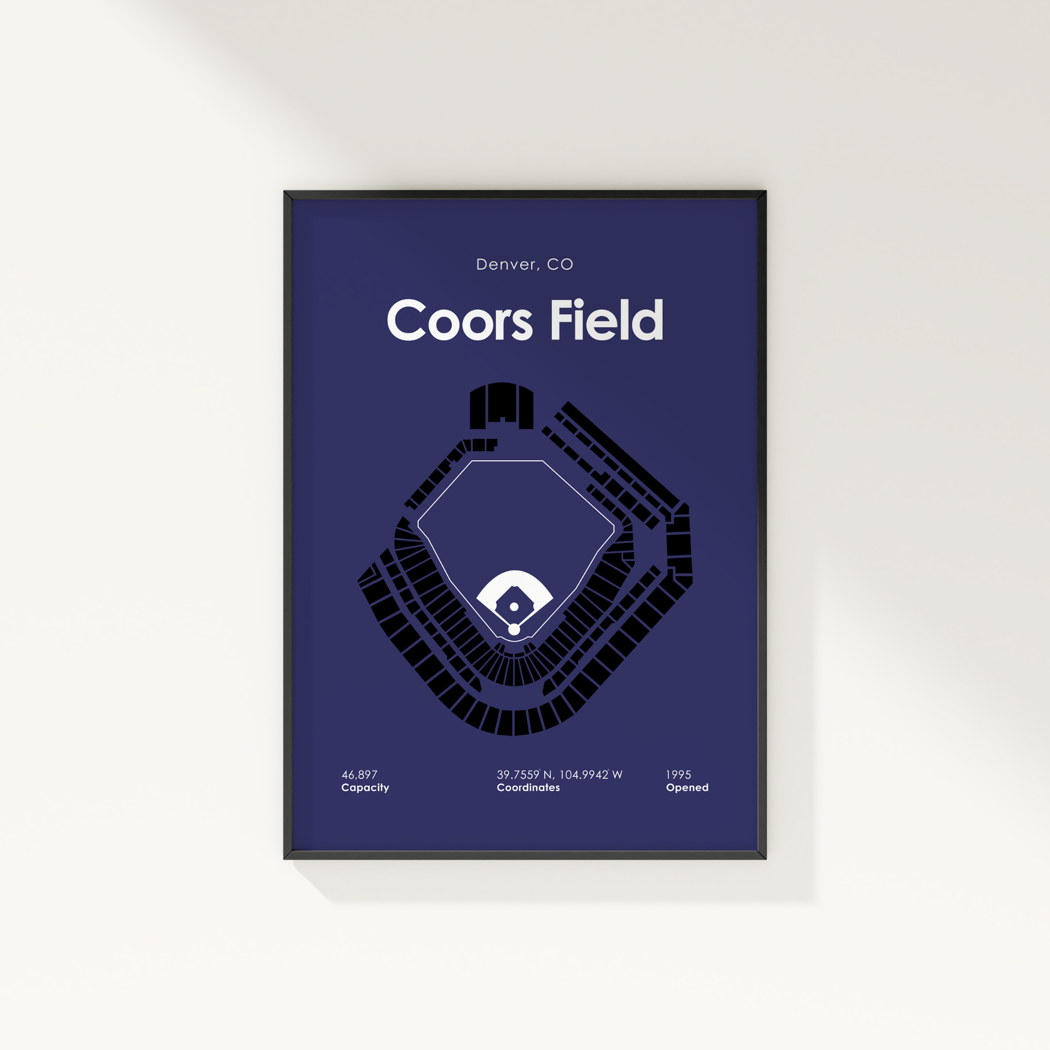 Framed poster of Coors Field layout with 'Denver, CO' text on a blue background