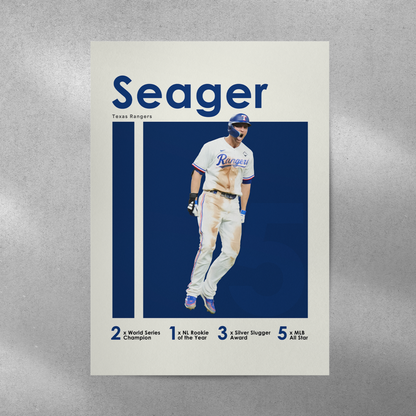 poster mockup of baseball player corey seager on a grey wall