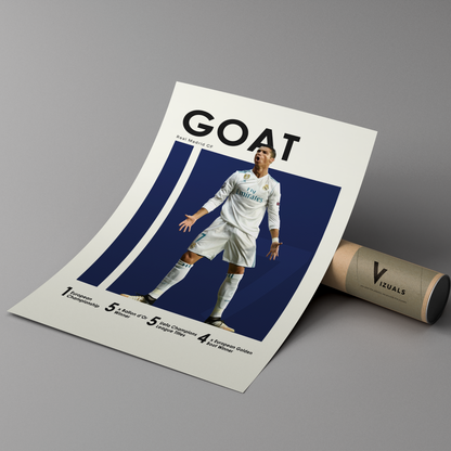 poster mockup of soccer player cristiano ronaldo leaning on a cardboard tube