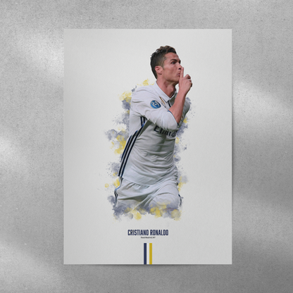 poster mockup of soccer player cristiano ronaldo on a grey wall