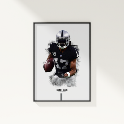 framed poster mockup of football player davante adams hanging on a white wall