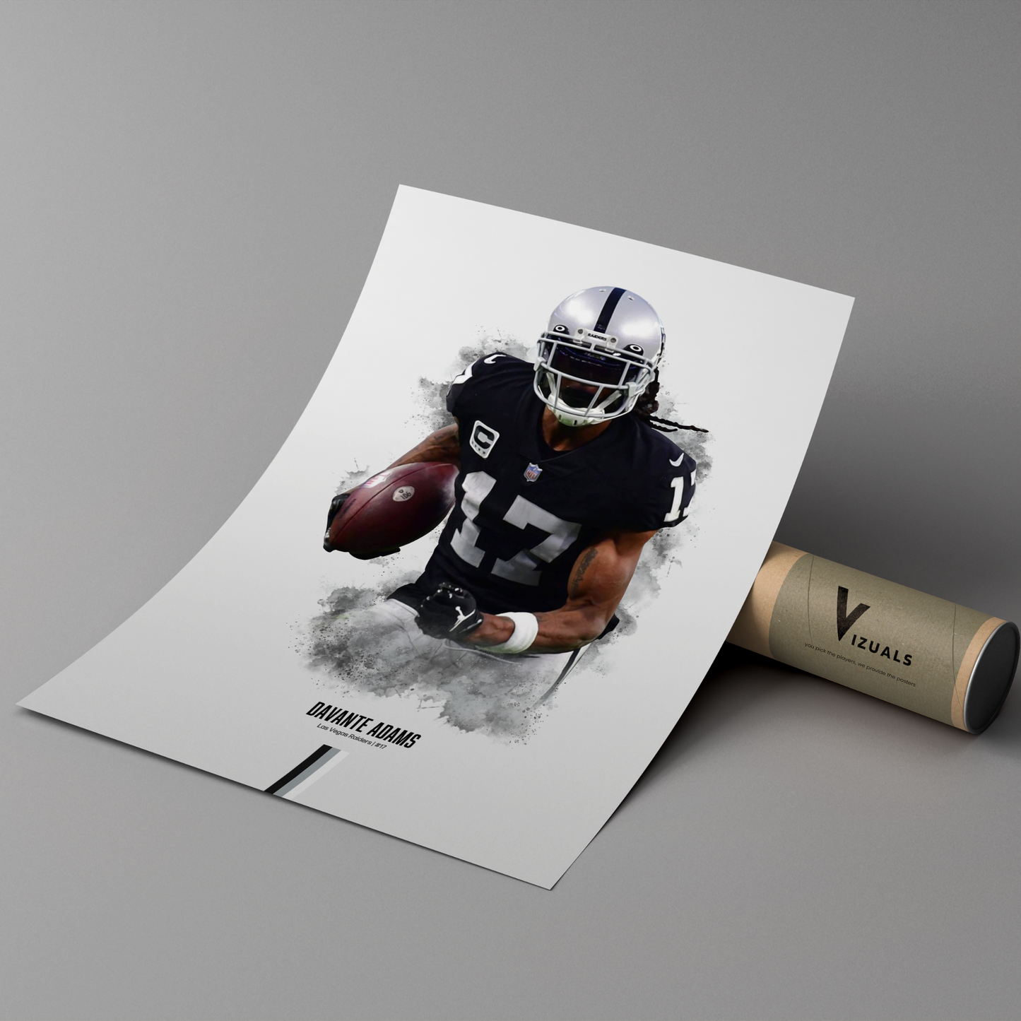 poster mockup of football player davante adams leaning on a cardboard tube