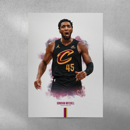 poster mockup of basketball player donovan mitchell on a grey wall