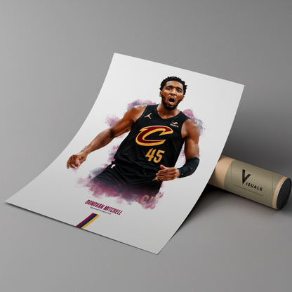 poster mockup of basketball player donovan mitchell leaning on a cardboard tube