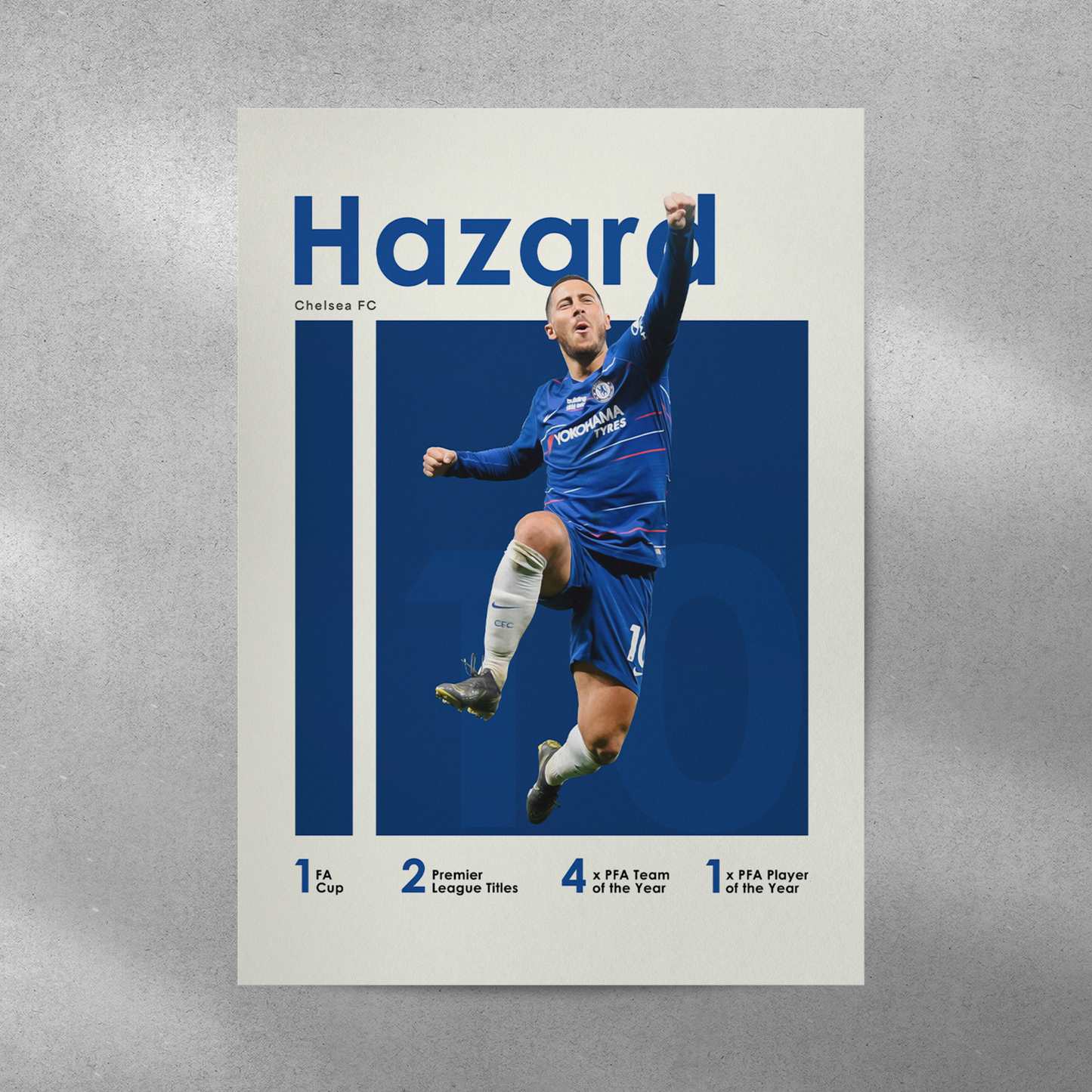 poster mockup of soccer player eden hazard on a grey wall