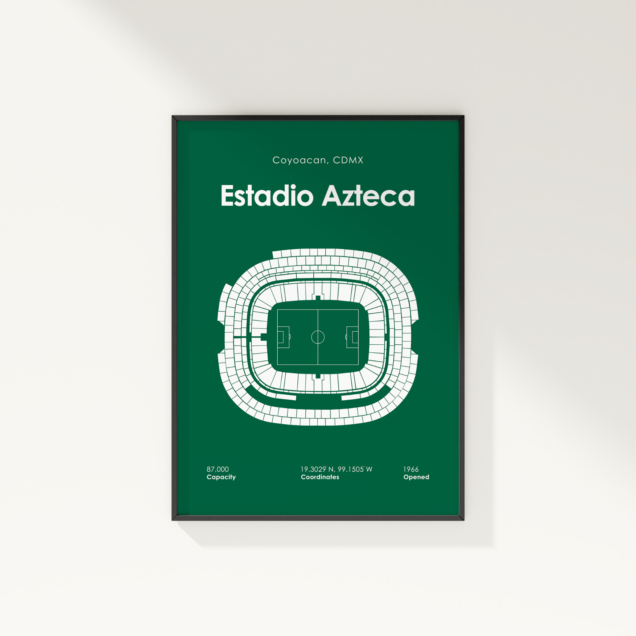 Framed poster of Estadio Azteca layout on a green background