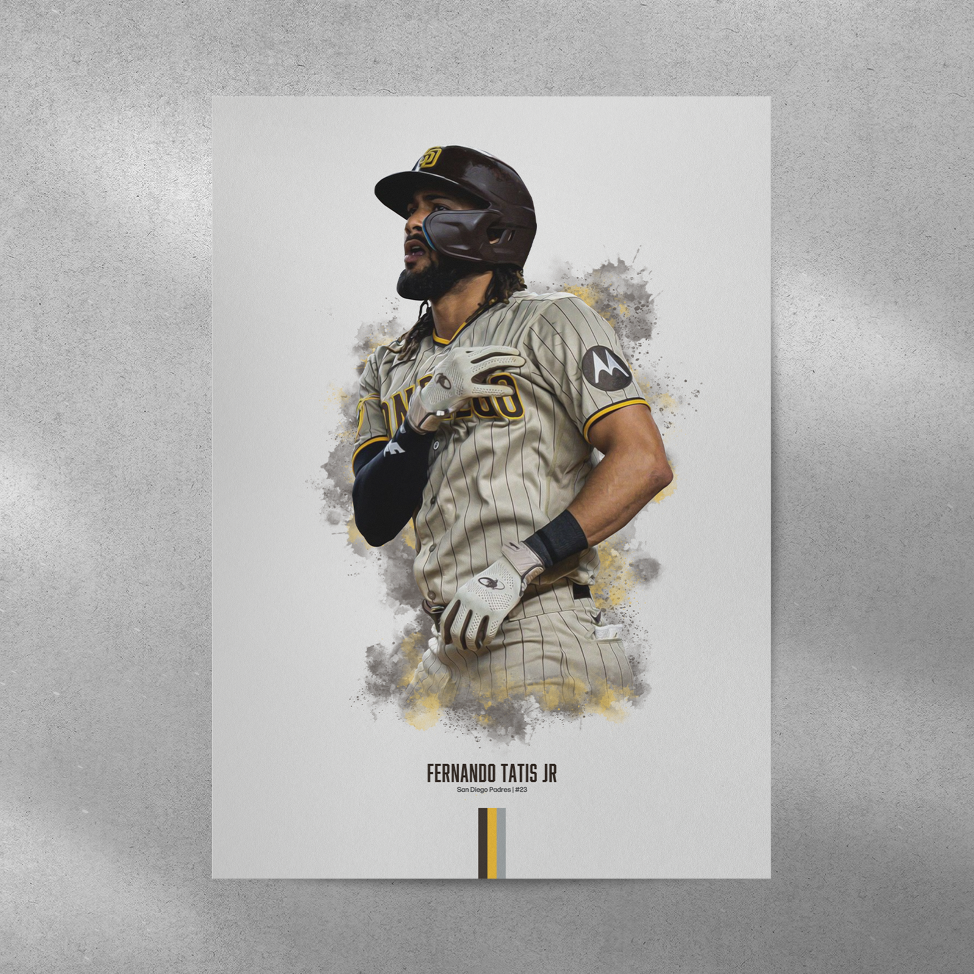 poster mockup of baseball player fernando tatis jr on a grey wall