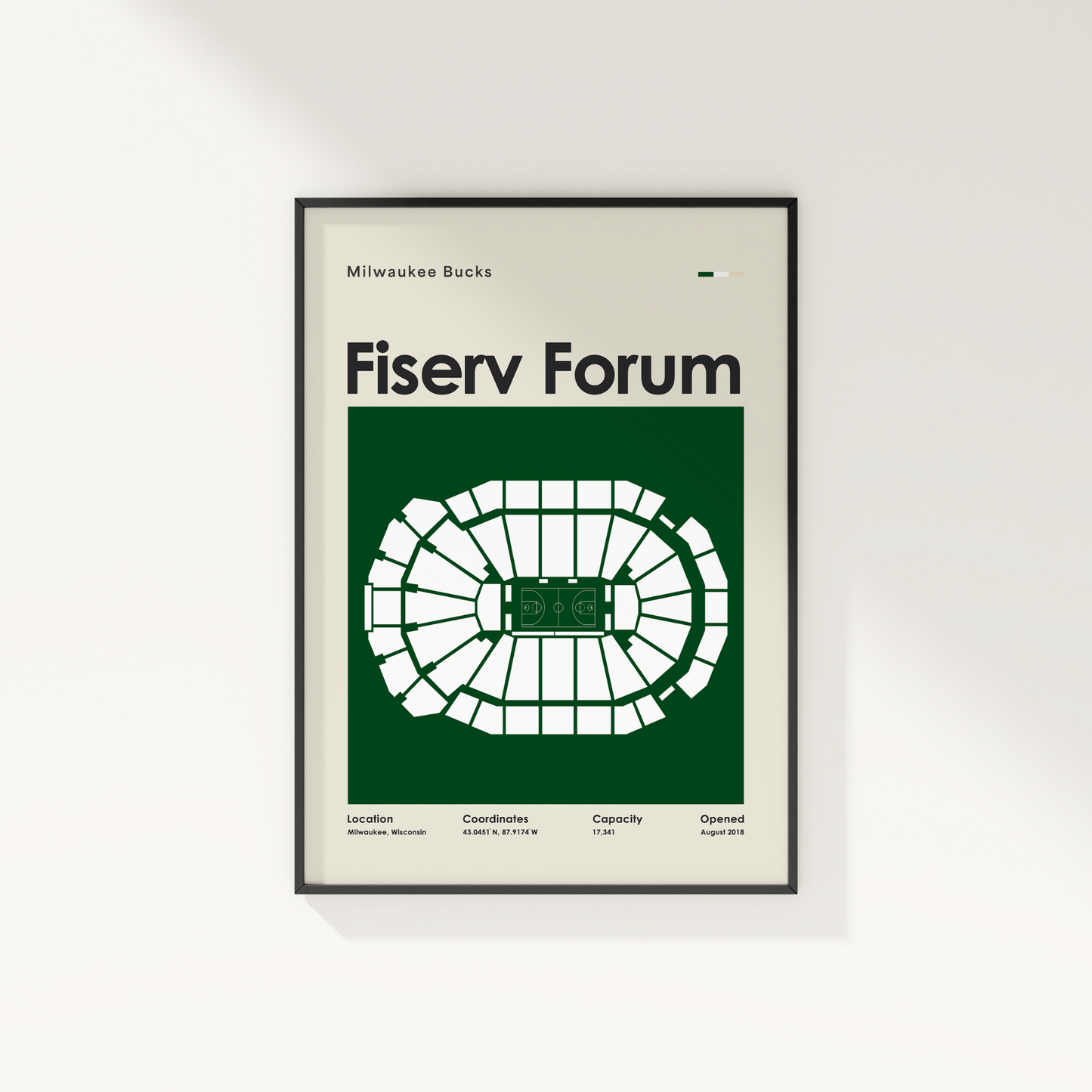 Fiserv Forum seating chart poster with green and white design on a white background