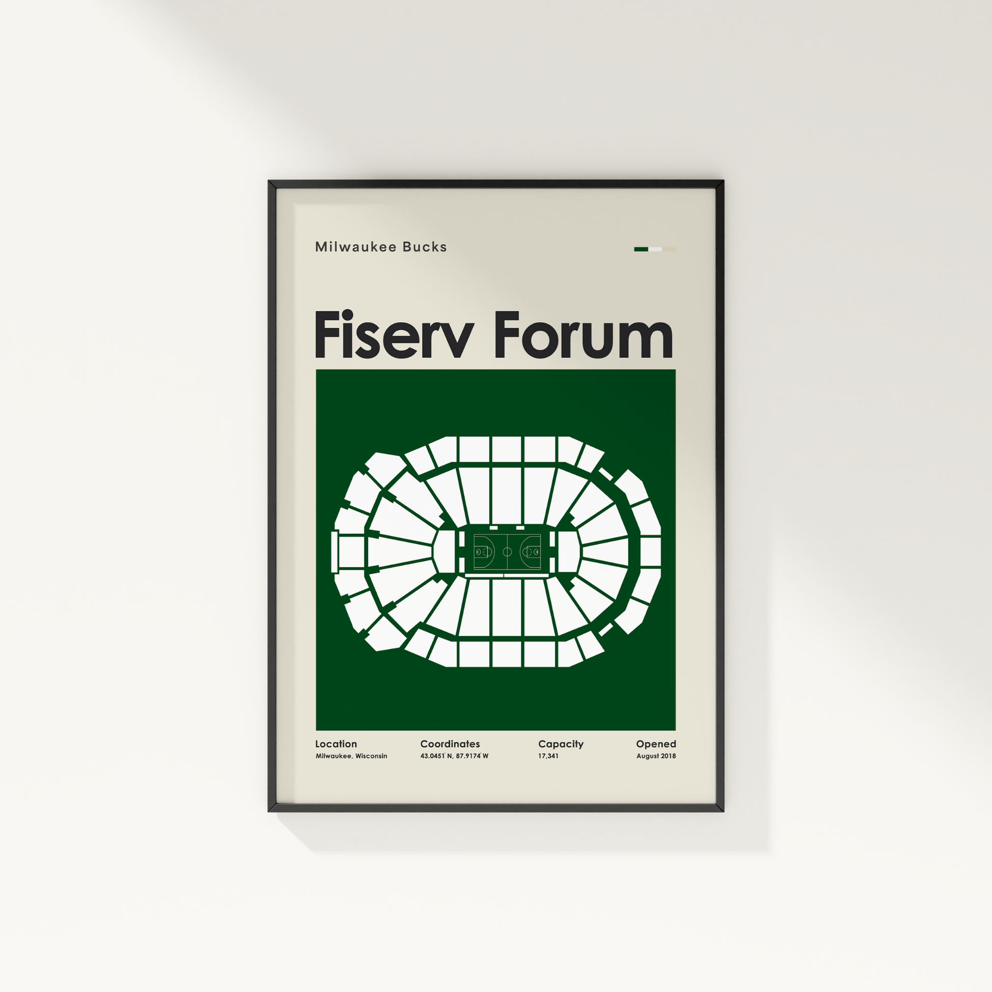 Fiserv Forum seating chart poster with green and white design on a white background