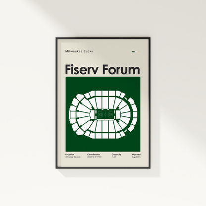 Fiserv Forum seating chart poster with green and white design on a white background