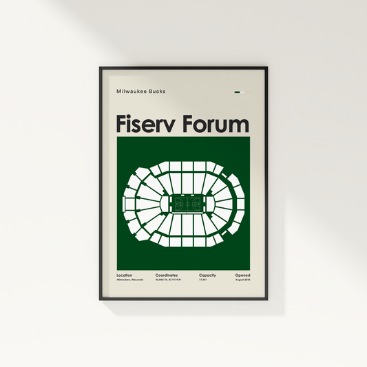 Fiserv Forum seating chart poster with green and white design on a white background